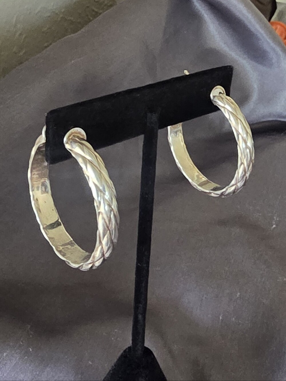 Italy 925 Silver Braided Woven Hoops Earrings